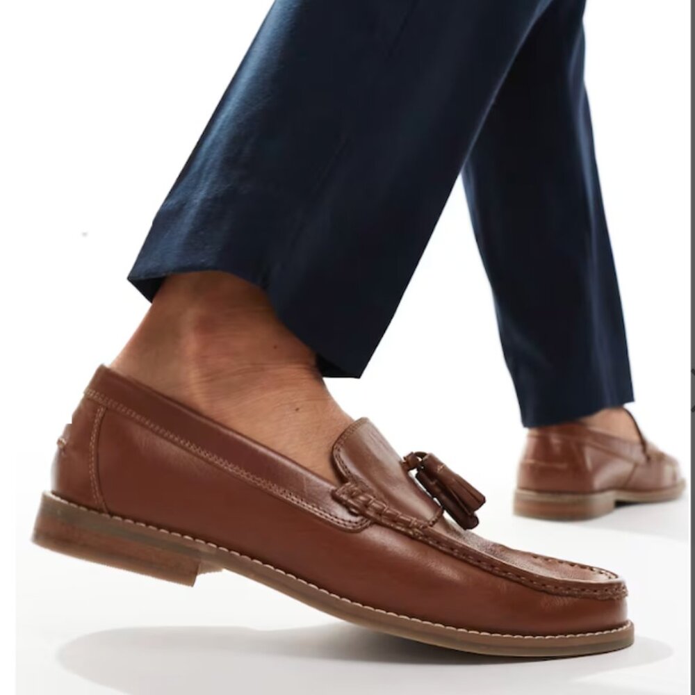 ASOS DESIGN Tan Leather Tassel Loafers Size 9.5